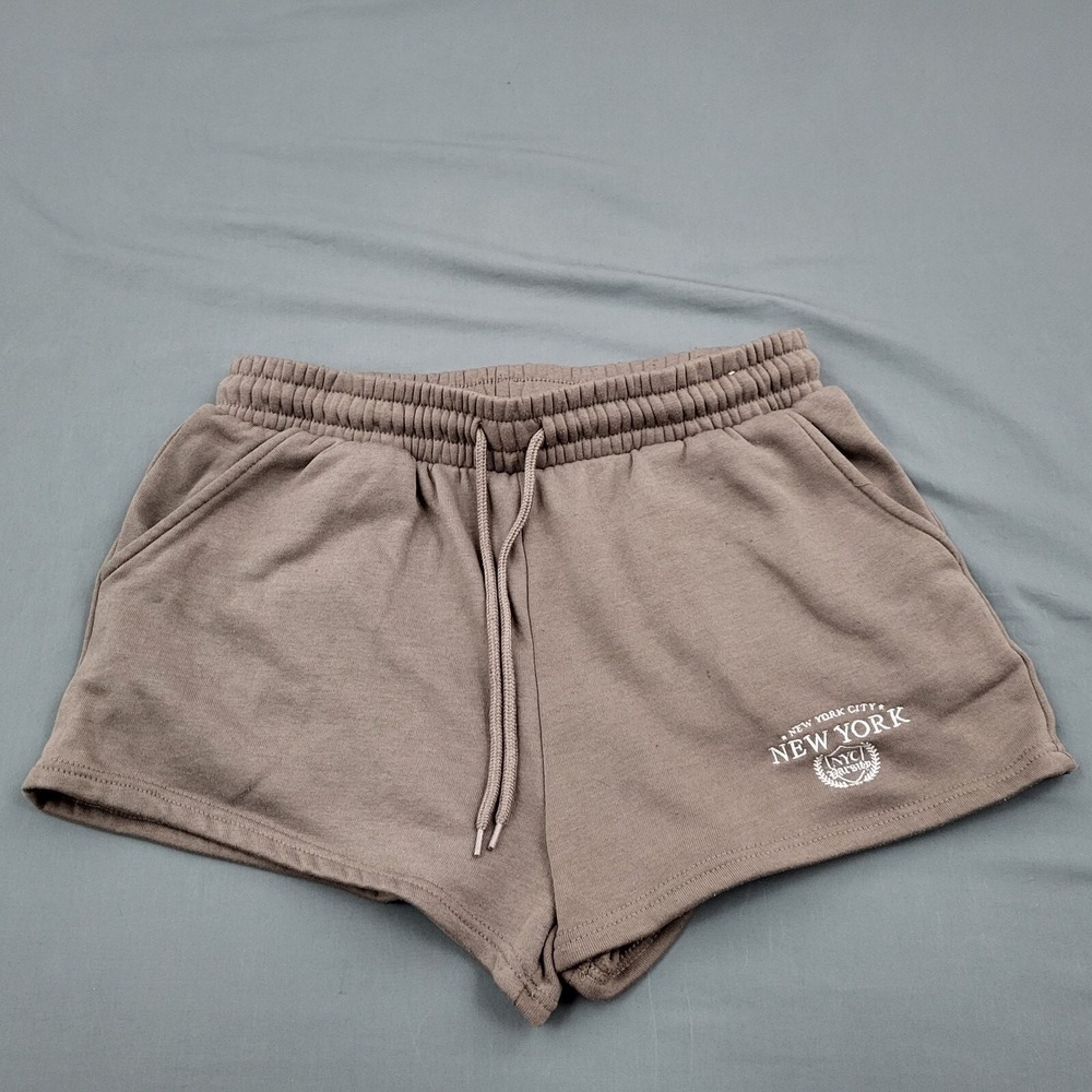 rue21 Womens Brown New York NYC Varsity Graphic Fleece Sweat Shorts Large